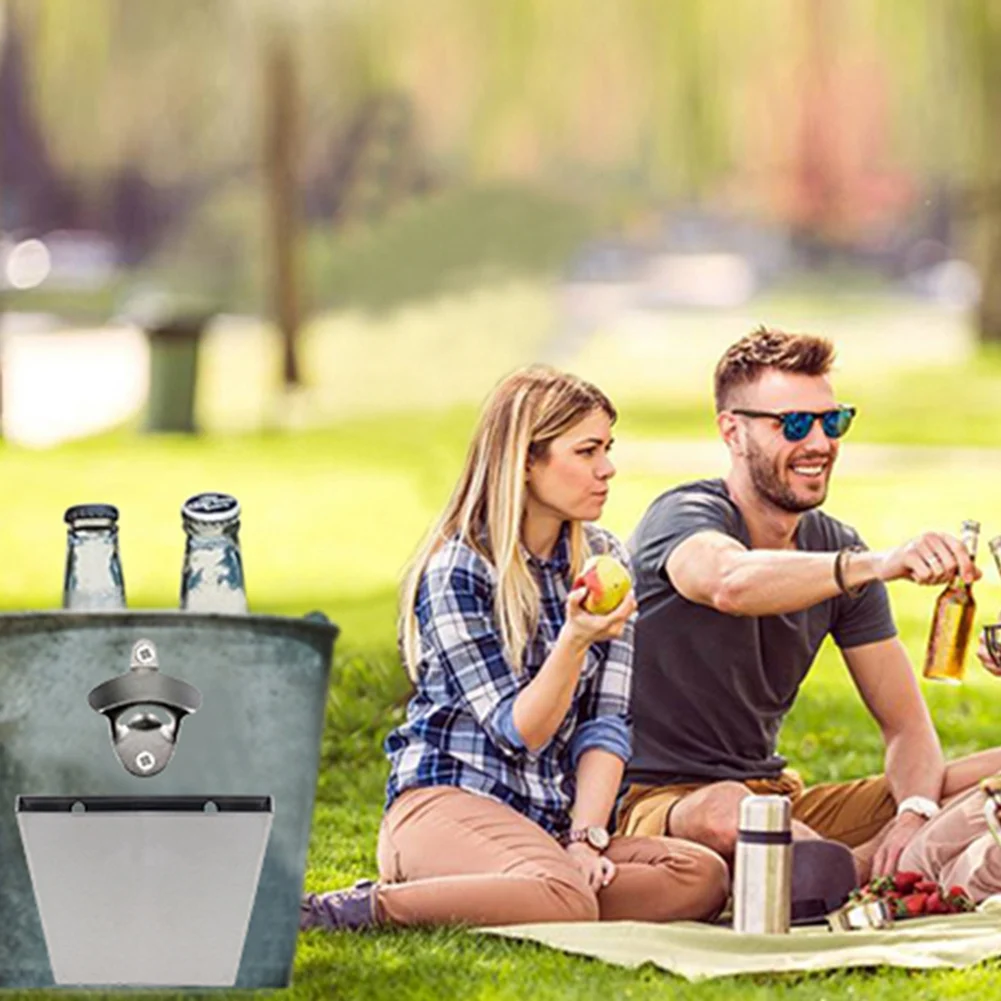 ABMS-Stainless Steel Bottle Opener Wall Mounted Beer Cap Catcher Storage Bucket Box With Screws For Kitchen Bar Holder Tool