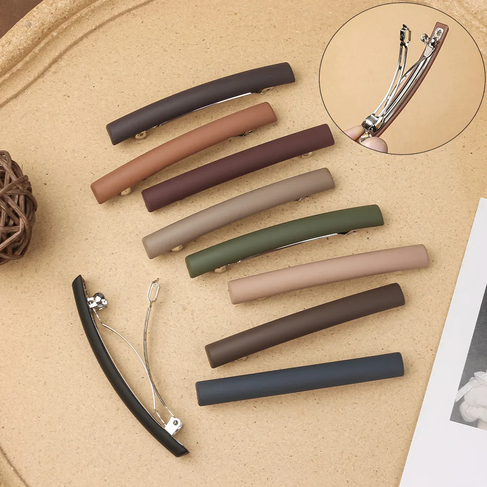Stylish Steel Hair Clips for Women Matte Finish Square Head Spring Loaded Half Up Back Hair Solid Color Lightweight Non Slip