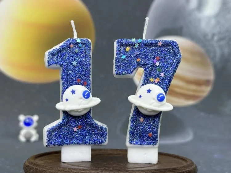DIY Planet-Thema Raumschiff 0-9 DIY digitale Kerze Dunkelblaue Geburtstagskerze Weltraum-Thema Party-Kuchendekoration – Detail 1