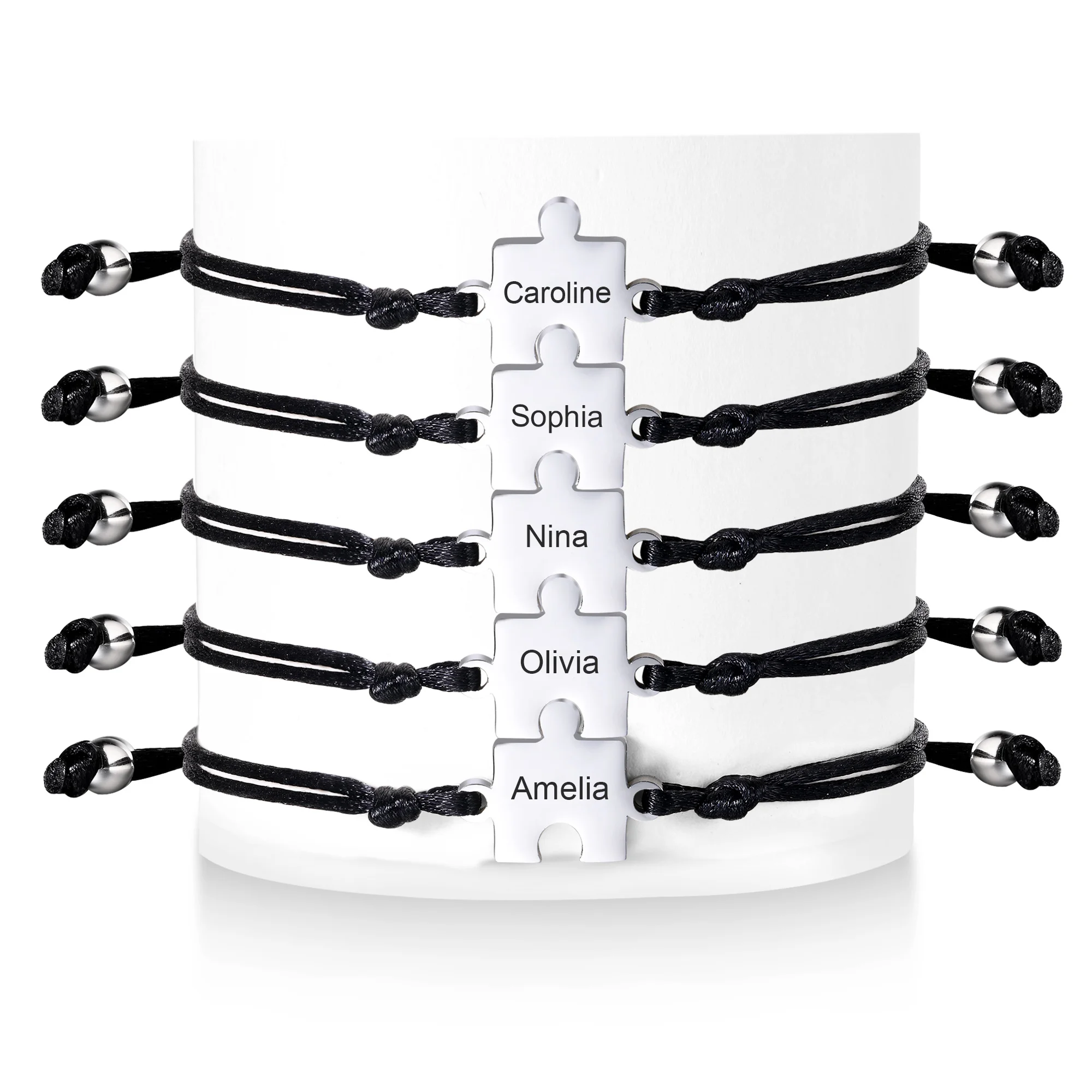 Gewebtes schwarzes Seil-Puzzle-Armband für Damen und Herren, individuelle Freundschaftsarmbänder, Mutter, Vater, Valentinstag, Geburtstag, Schmuck – Detail 9