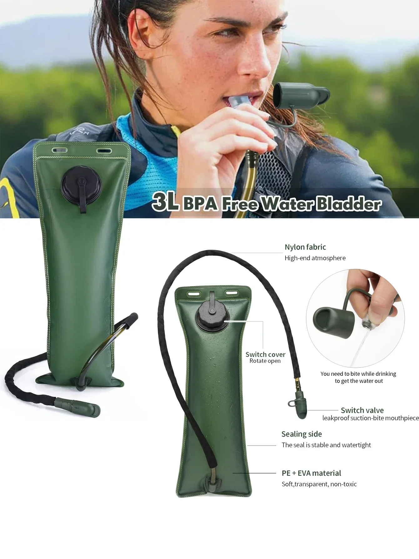 Outdoor-Trinkrucksack, 3 l Wasserblasen-Rucksack, wasserdichter Wasserbeutel für Laufen, Wandern, Radfahren, Radfahren, Jagd, Camping – Detail 4
