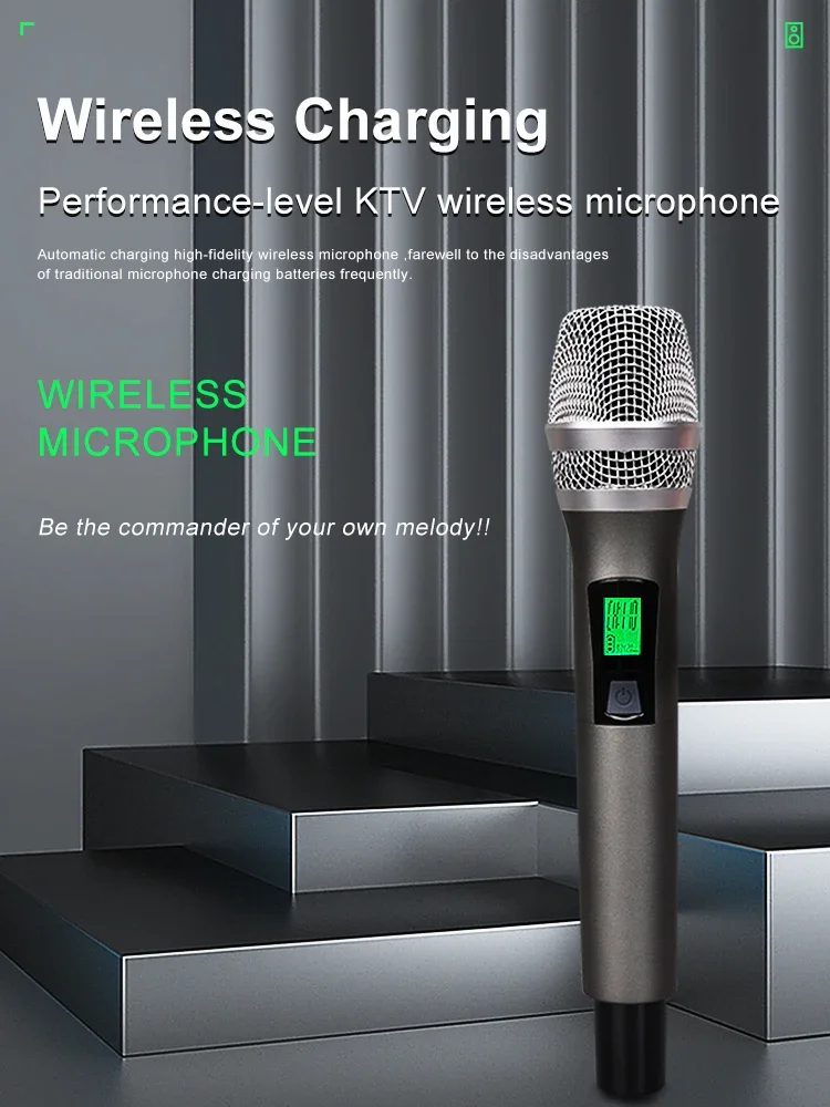 

Профессиональная инфракрасная двойная металлическая динамическая 200CH UHF Беспроводная микрофонная система, магнитная Индуктивная Беспроводная зарядка, 165ft