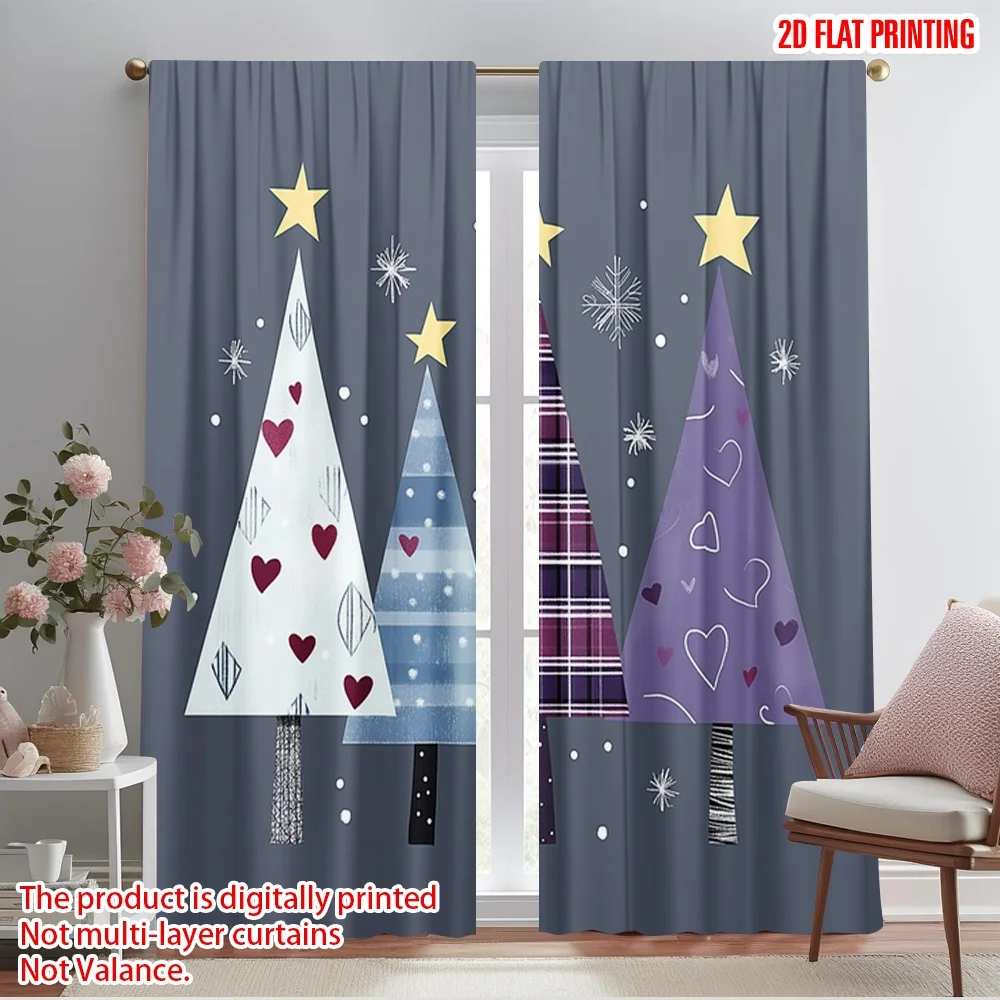 2pcs,2D plane printing Curtains&Window Treatment Christmas Trees Winter Holiday Versatile Polyester Fabric (without rod) Room