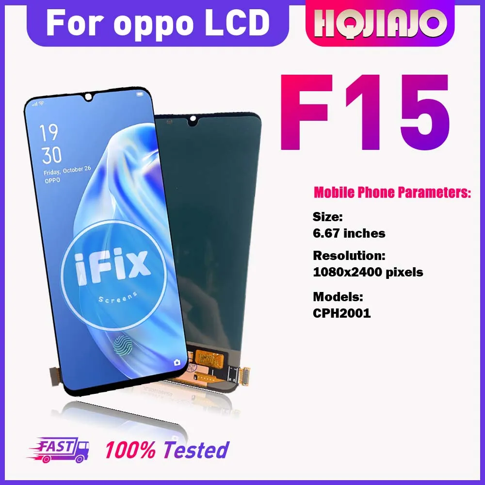 For OPPO F15 CPH2001 6.4'' OLED Screen Replacement LCD Display Touch Screen Digitizer Assembly Part for f15 Smartphone Repair