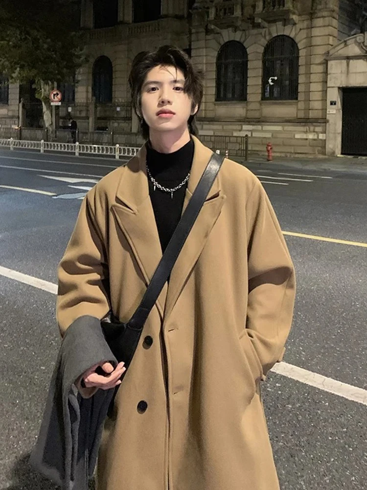 

Мужское шерстяное пальто средней длины выше колена коричневого цвета в клетку Sle Briti Faion молодежная теплая зимняя верхняя одежда длинное пальто све