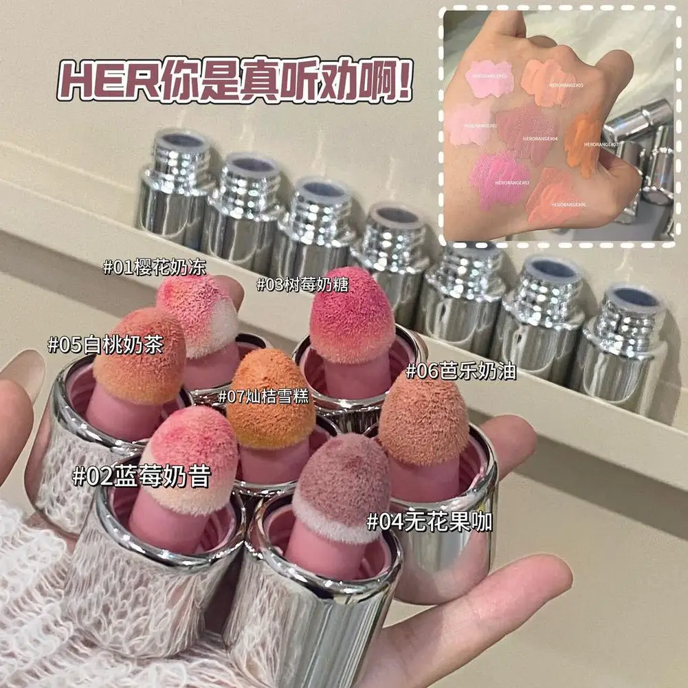 Matte Hydraterende Blusher Spons Hoofd Melk Roze Vloeibare Blush Stick Wang Make-up Natuurlijke Lip Contour Fleuren Rouge Markeerstift