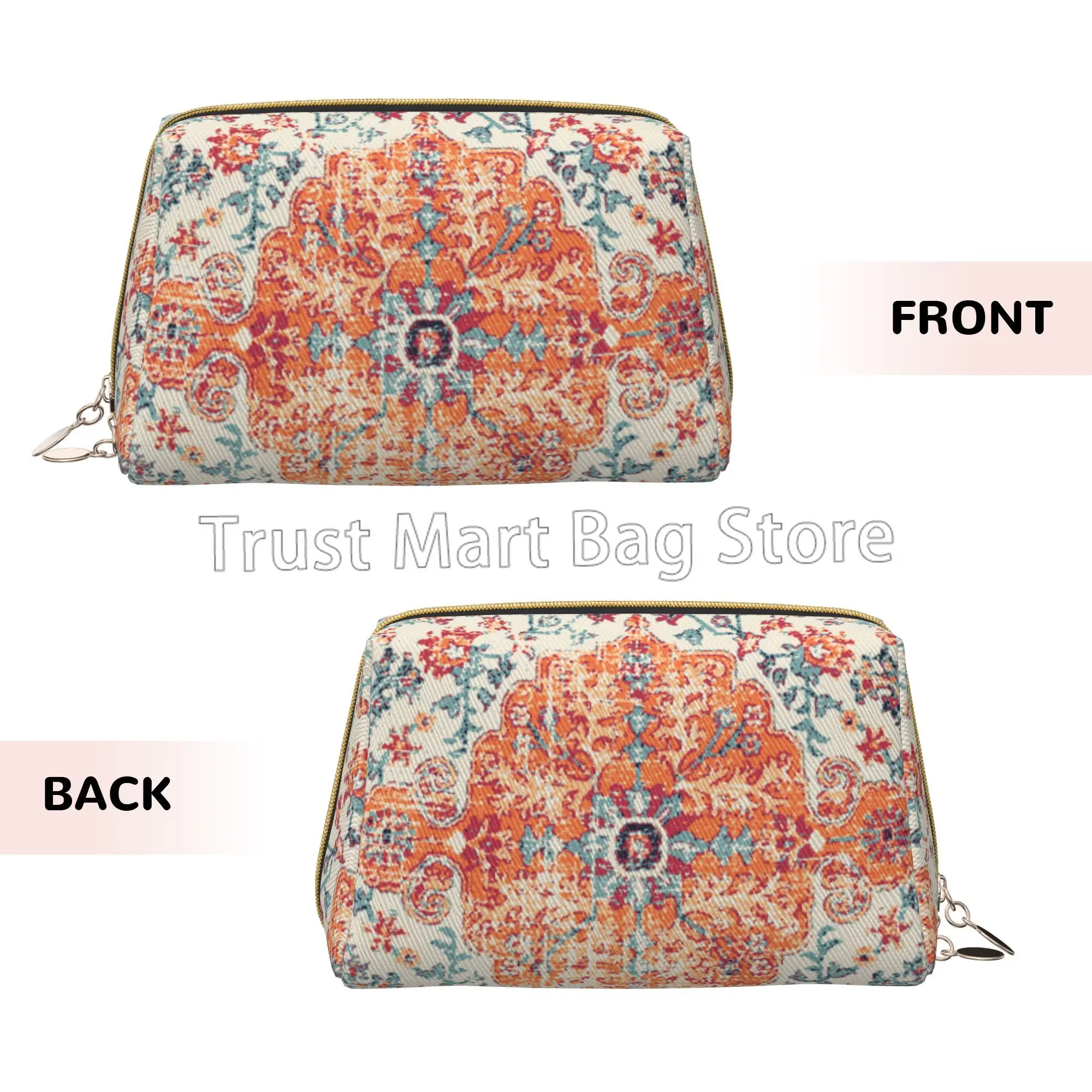 Aztec Terracotta Boho Cosmetic Bag Women Leather Makeup Bag Large Capacity Travel Pouch Bags Zipper Makeup Organizer