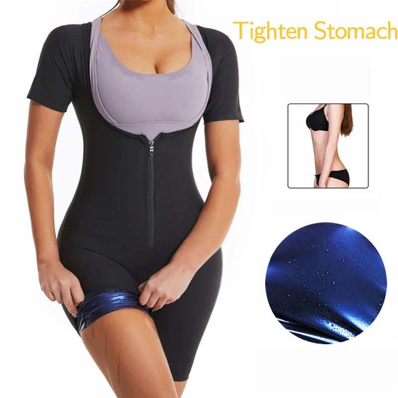 Dames saunapak voor gewichtsverlies Full Body Shaper Workout Shapewear bodysuit Zweet Afslanken Workout Taille Trainer met mouwen