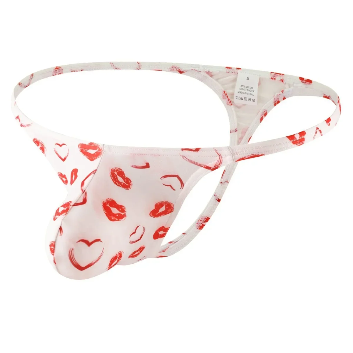 

Men's Red Lip Heart Print Thong: Quick-Drying Gays Low-Waist Sexy Semi-Transparent Thin T Back Underwear for Adult Intimate Wear