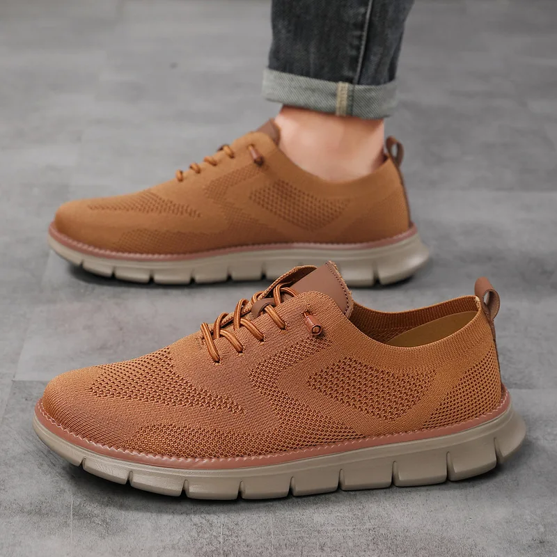 Cross Border Hot Light Fly Woven Lace Up Sneakers For Men Breathable Comfort Big Size Daily Casual Outdoor Sports Walking Shoes