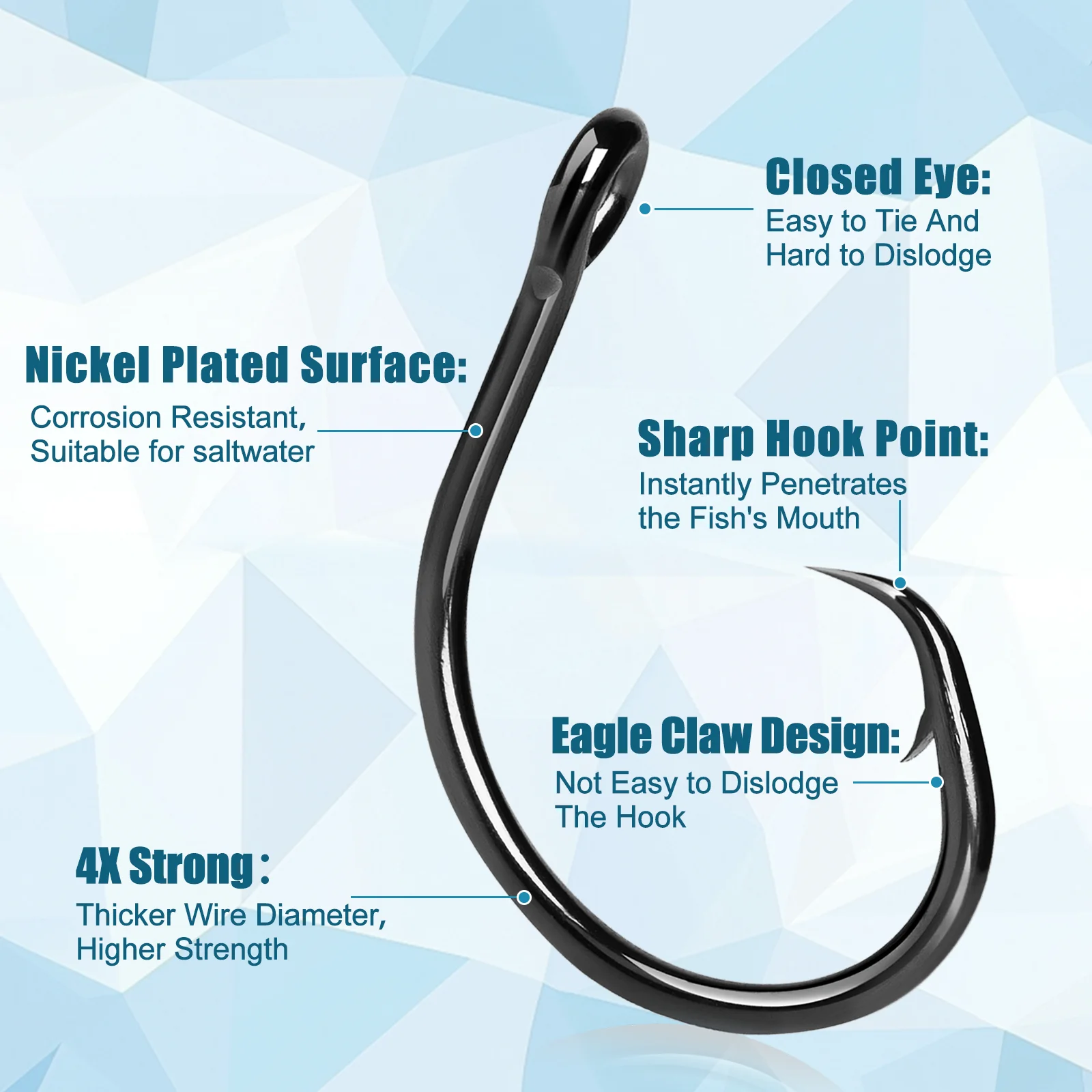 9 كجم 4X خطاف صيد قوي دائرة هوك عالية الكربون الصلب غير إزاحة مغلقة العين فجوة واسعة لسمك السلور باس السلمون المياه المالحة الطازجة