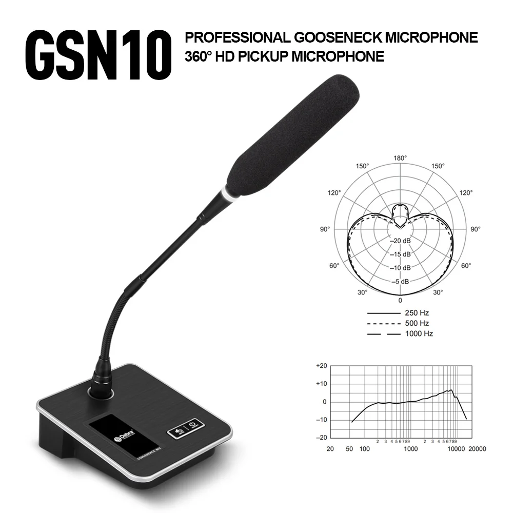 GSN10 Professional Desktop Gooseneck Microphone, Audio Microphone with XLR 5V Power Supply for Live Conference Recording, Gaming