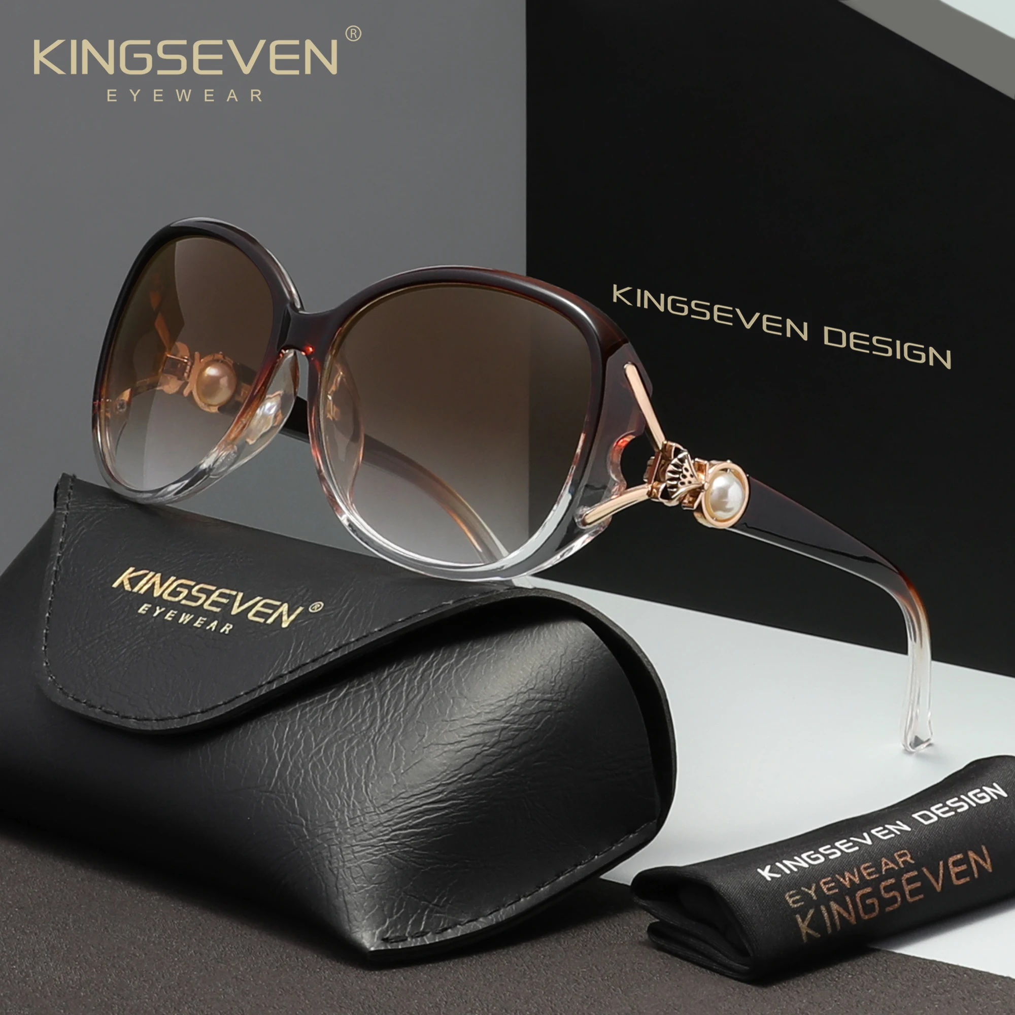 KINGSEVEN Stylish Elegant Large Frame Sunglasses UV400 Ladies Shades Eyewear Casual Activities Driving Beach Glasses