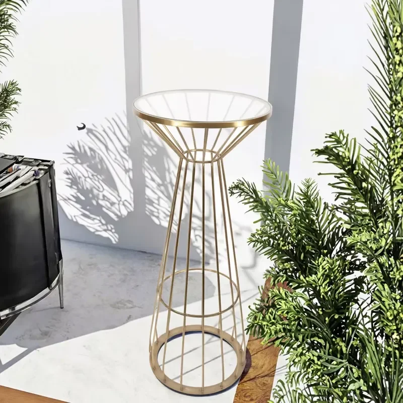 Factory Sale Gold Stainless Steel Base Wedding Event Party Banquet Furniture Glass Top Bar Table