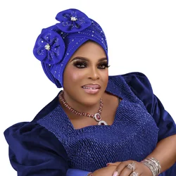 Diamonds Turban Cap for Women Elegant Auto Gele Headtie African Lady's Head Wraps Nigeria Female Headgear Aso
