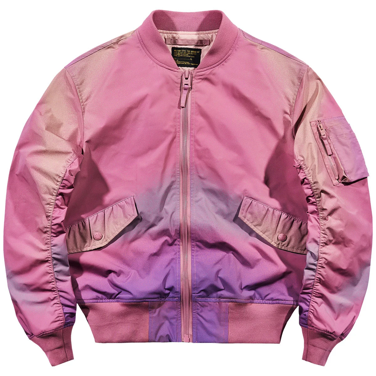 Mens Bomber Jacket Gradient Tie Dye Pink Street Hip Hop Couple s Fashion Baseball Pilot and Coat Male