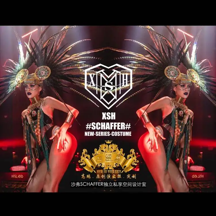 

Женское платье для выступлений в стиле Nightclub Forest Gogo с большими перьями, индийское персонализированное платье DS для выступлений, Хэллоуин
