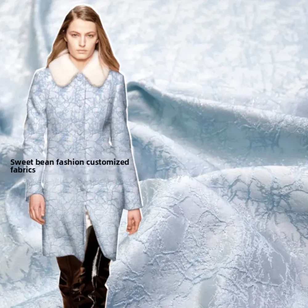 

Gold Line Yarn-dyed Jacquard Fabric Light Blue Snowflake Embossed Dress Suit Jacket Wind Clothes Brand Fashion Design Sew Cloth