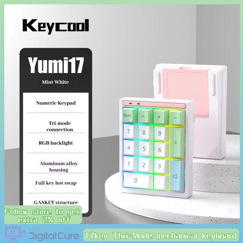 

Новая механическая клавиатура Keycool Yumi17 с тремя режимами, 17 клавиш, металлический корпус, прокладка RGB, быстросъемная мини-клавиатура для киберспортивных игр