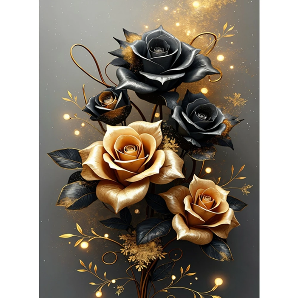Frameless,Luxury Diamond Painting Kit Black And Gold Roses Exquisite Art Decor Sparkling DIY Craft Diamond Embroidery