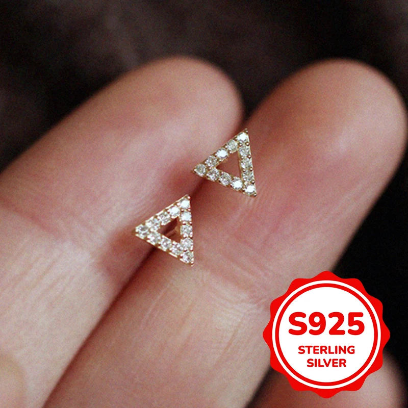 

S925 sterling silver hollow triangle earrings for women simple classic fashion elegant light luxury retro daily life leisure