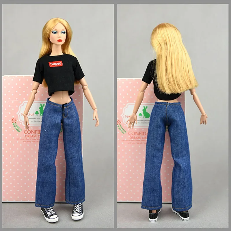 1:6 Doll Clothes Set For Barbie Doll Outfits 1/6 BJD Dollhouse Shirt Crop Tops & Jeans Pants Trousers  Toys For Children