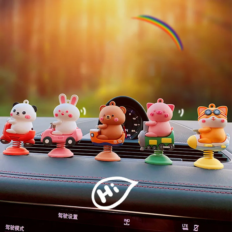 Cartoon Shaking Head Rabbit Bear Car Accessories Car Dashboard Cartoon Horse Riding Pig Doll Decorations Couple Gift For Girls