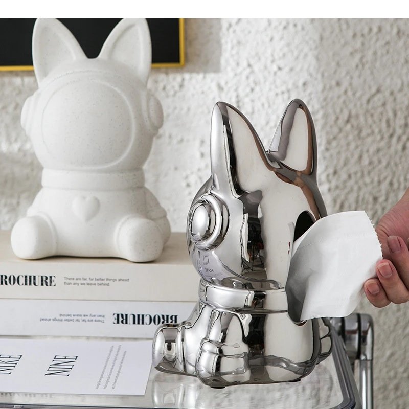 

Space Rabbit Shaped Ceramic Tissue Box Living Room Tea Table Silver-plated Removable Boxes Desktop Decoration