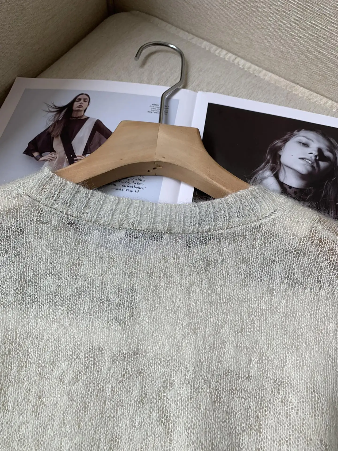 Spring And Summer New Mohair Round Neck Long Sleeve Knitted Tops For Women 2024