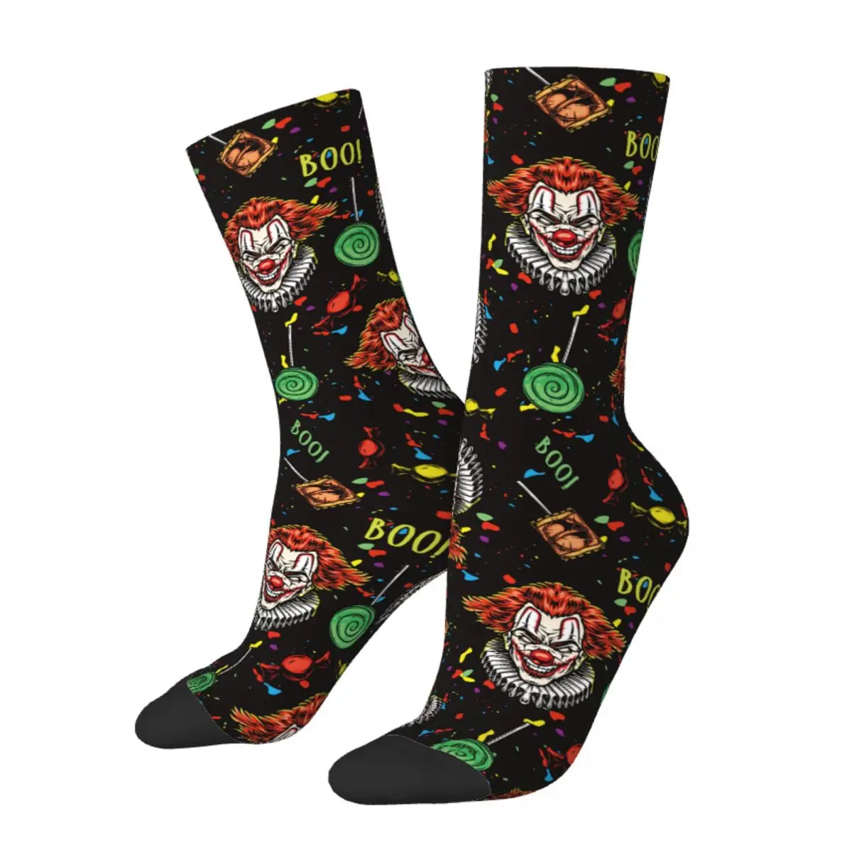 Cool Halloween Spooky Clown Heads Candies Soccer Socks Polyester Long Socks for Women Men Breathable