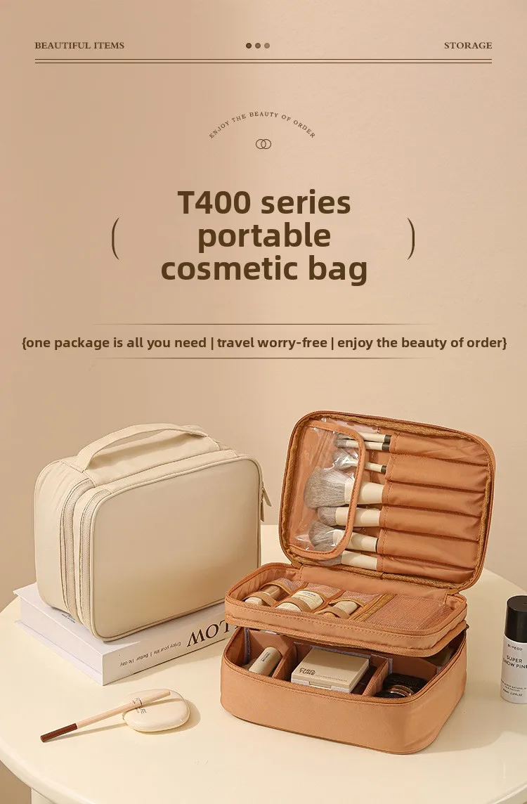 Large-Capacity Cosmetic Bag Double-Layer Toiletry Beauty Tool Organizer with Dividers; Portable Oxford Cloth Travel Handbag
