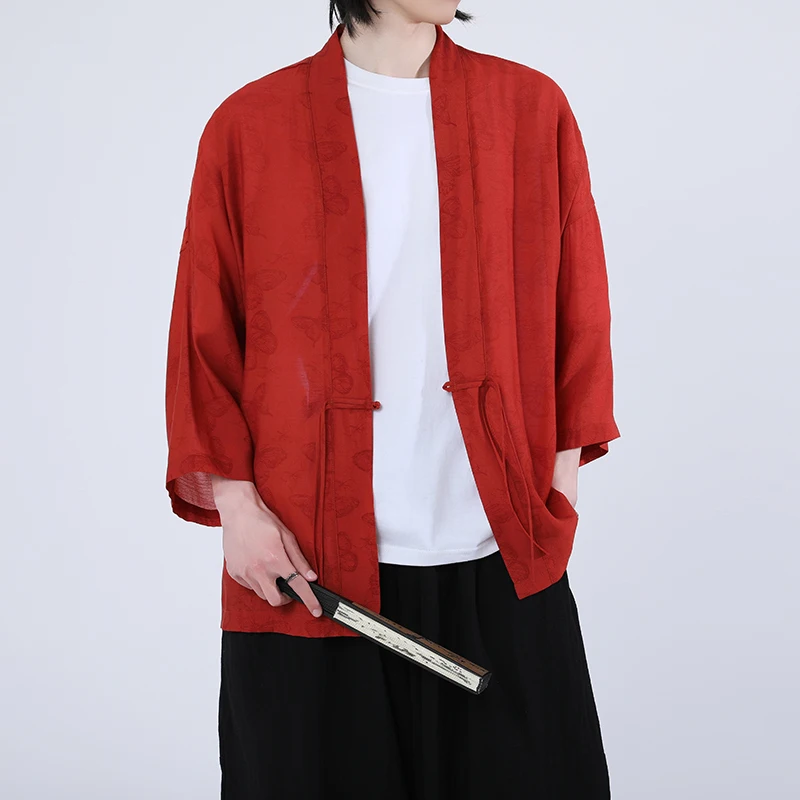 

Japanese fashion kimono, Harajuku Japanese-style solid-color men's samurai clothing, yukata, cardigan, sun-protective clothing