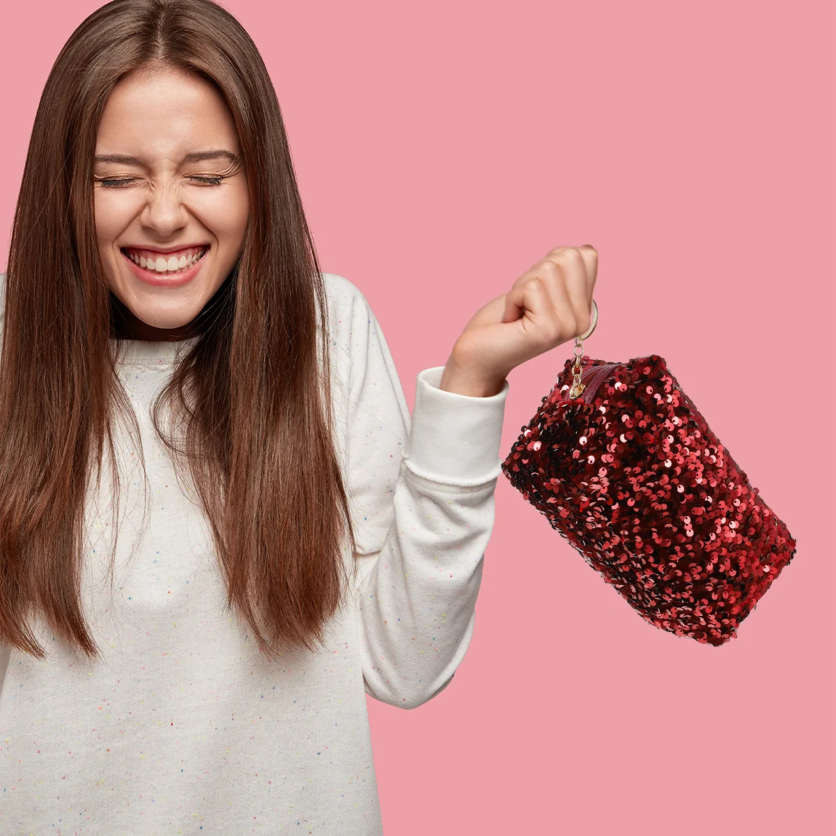 

1pc Shining Sequin Makeup Large Capacity Square Storage Bag For Travel Toiletry Organizer Lady Gift Bag