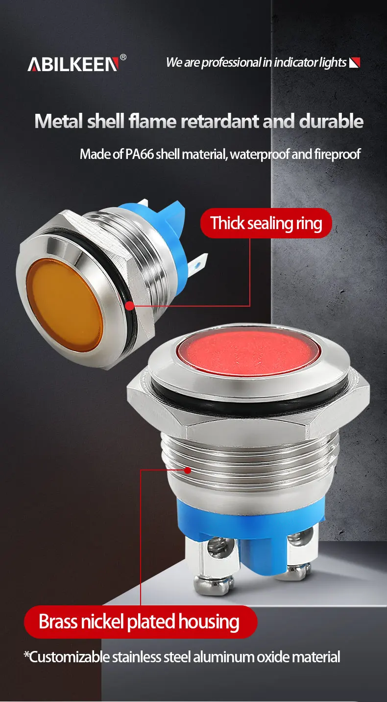 16mm Metal Indicator Light With Wire Indicator Light LED Signal Light IP68 Waterproof Indicator Light