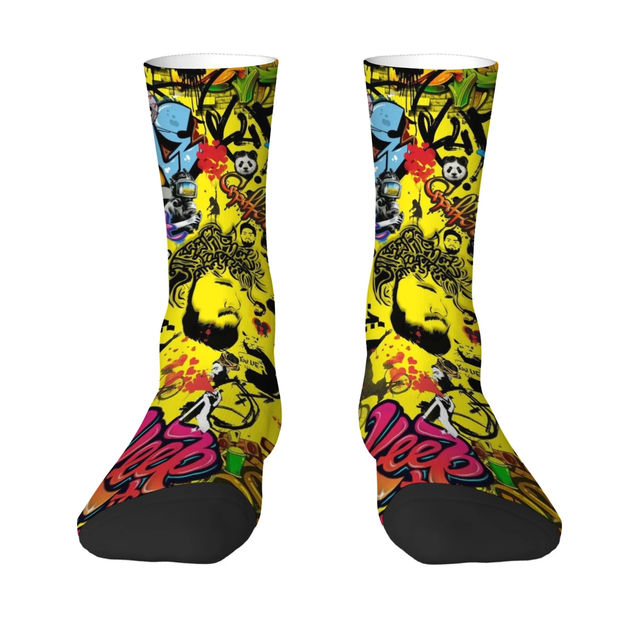 

Abstract Exaggerated Street Graffiti Collage Print Men's Mid-calf Socks Stylish Comfortable Soft Warm and Breathable Socks