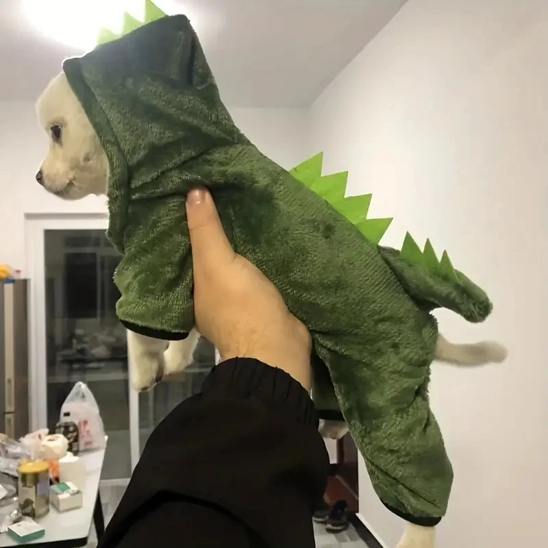 Cute & Comfy Dino Costume for Small Pets - Easy-Pullover, KnitDinosaur Outfit for Dogs & Cats