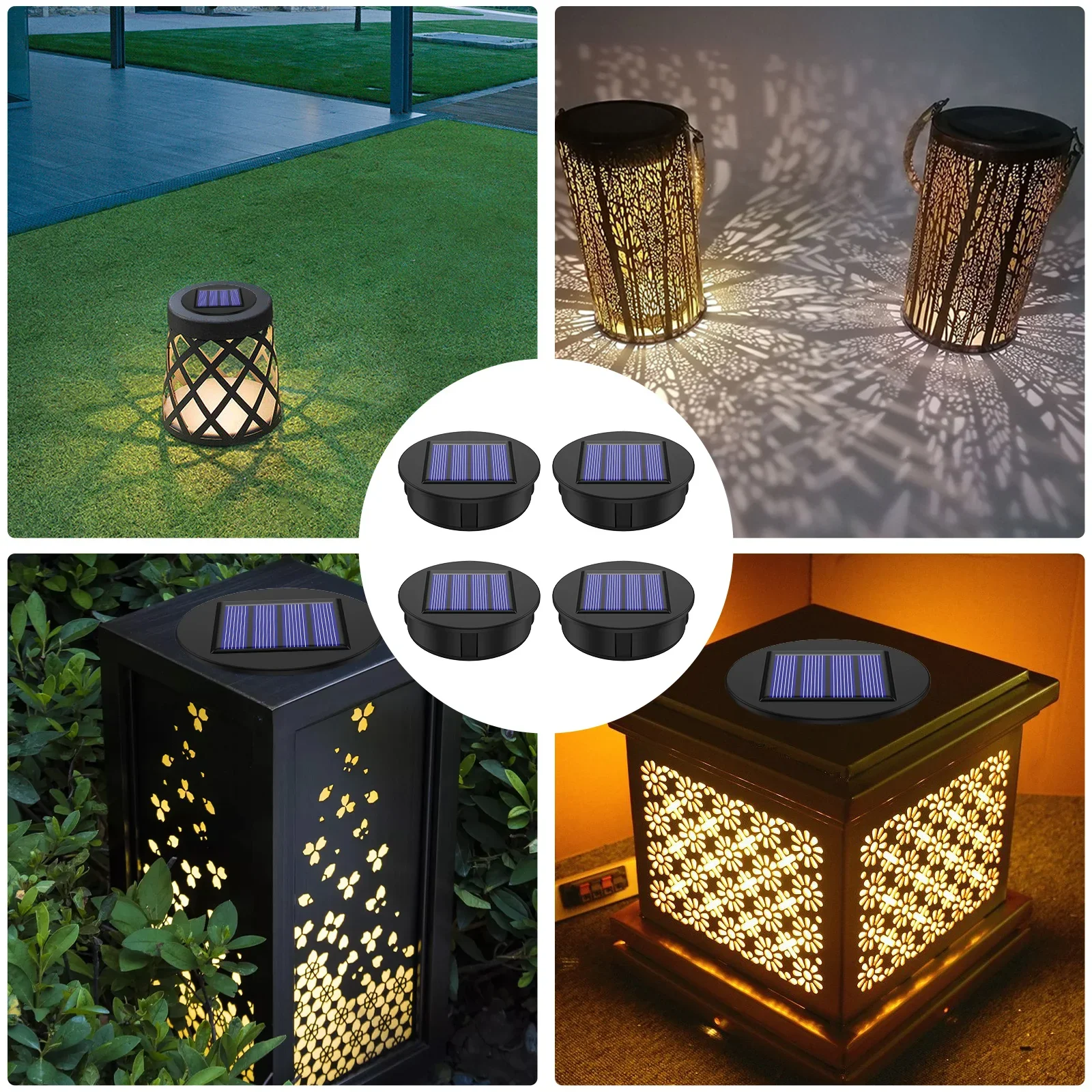 4/8Pc LED Solar Lights Replacement Tops 8CM LED Solar Panel Lantern Lid Lights Bulb Replacement Part for DIY Lantern Accessories