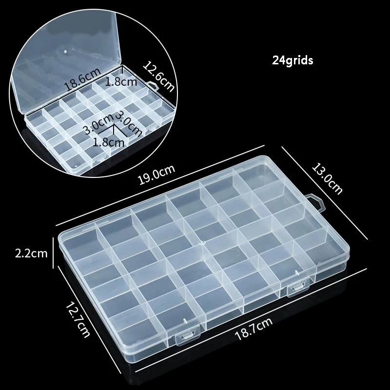 24 Cell Multi-functional Transparent Plastic Finishing Box/cell Button Fishing Gear Accessories Jewelry Desktop Storage Box