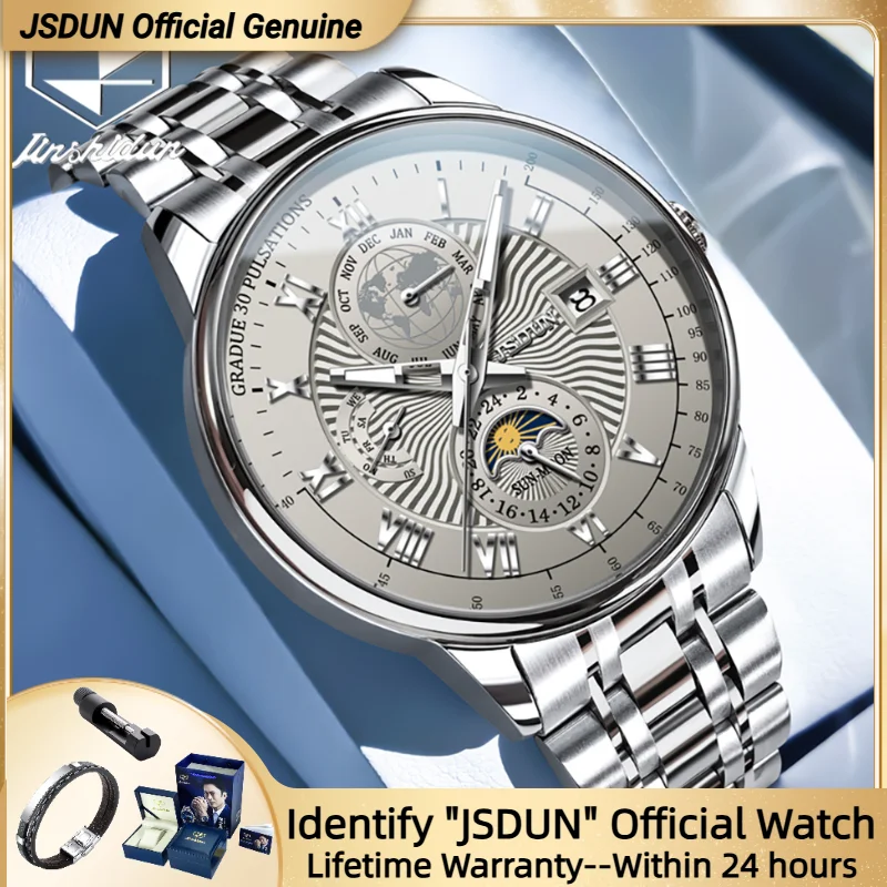 

JSDUN 8909, классические механические мужские часы с фазой Луны и полым циферблатом, роскошные наручные часы с автоматической датой, автоматические мужские часы