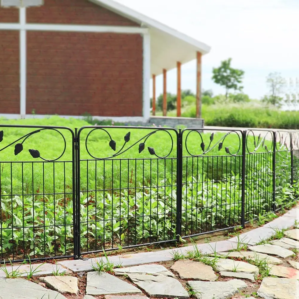 

Decorative Black Garden Fencing 24inH X16ftL 8 Panels Metal Wire Edging Patio Landscape Flower Border Garden Fence for Dogs Ani