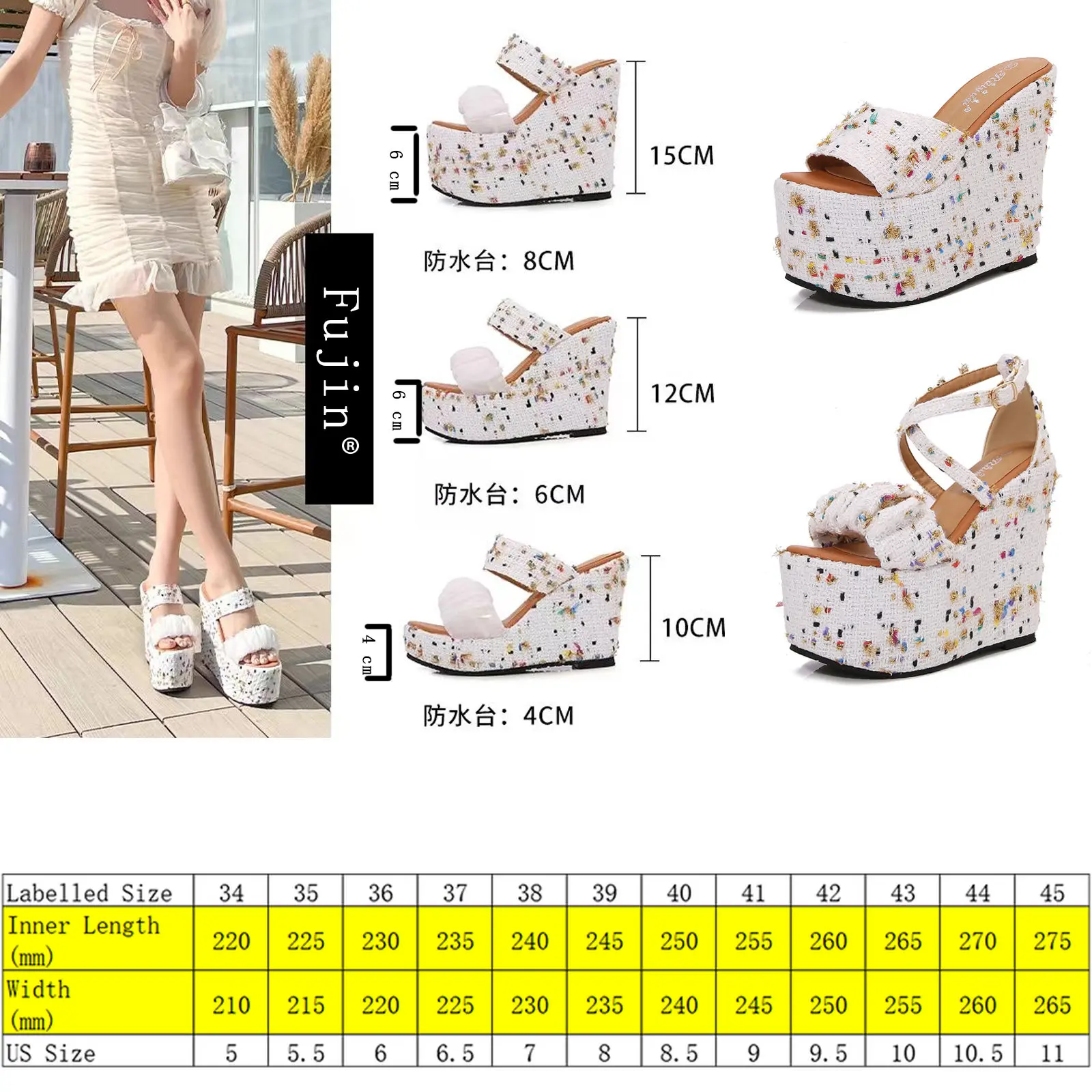 Fujin 10cm-15cm High Heel Outdoor Elegant Sandals Slippers Women Summer Shoes Slippers Platform Wedge bohemian Slides Cute Shoes