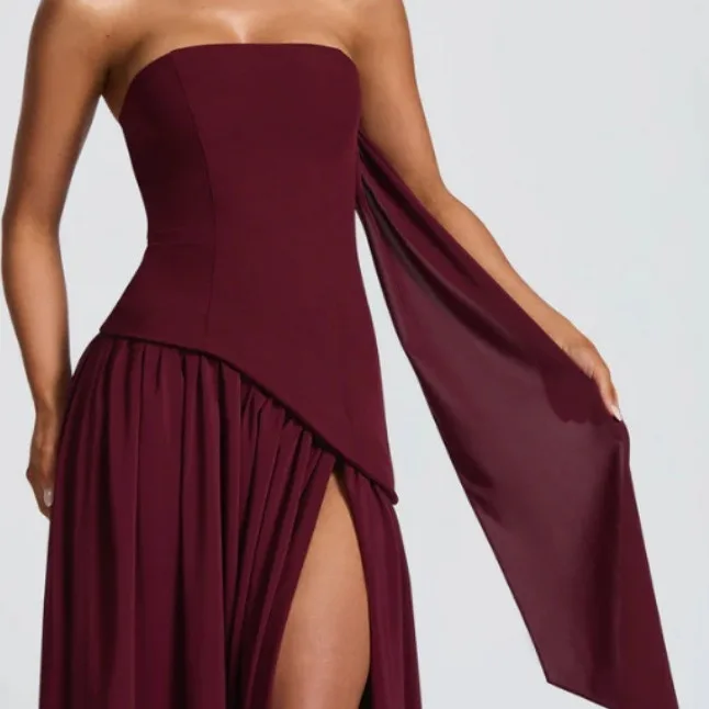 Ele Lazy Sle ملفوف بحزام بدون أكتاف من البوليستر الصيفي ذو قصة مستقيمة للارتداء اليومي بدون تصميم بسحاب #1