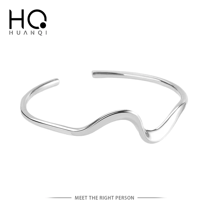 HUANQI New Trend Simple Bending Water Pattern Wave Arc Opening Bracelet for Women Girls Party Jewelry Gift