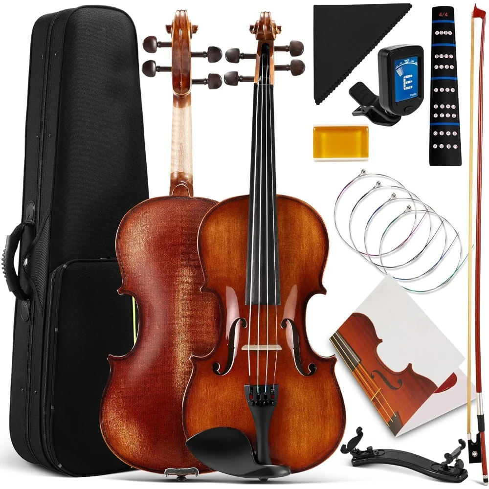 

Violin 4/4, Flame Maple Solid Wood Fiddle Violins with Hard Case, Full Size Violin Kit with Bow, Rosin, Shoulder Rest, Tuner