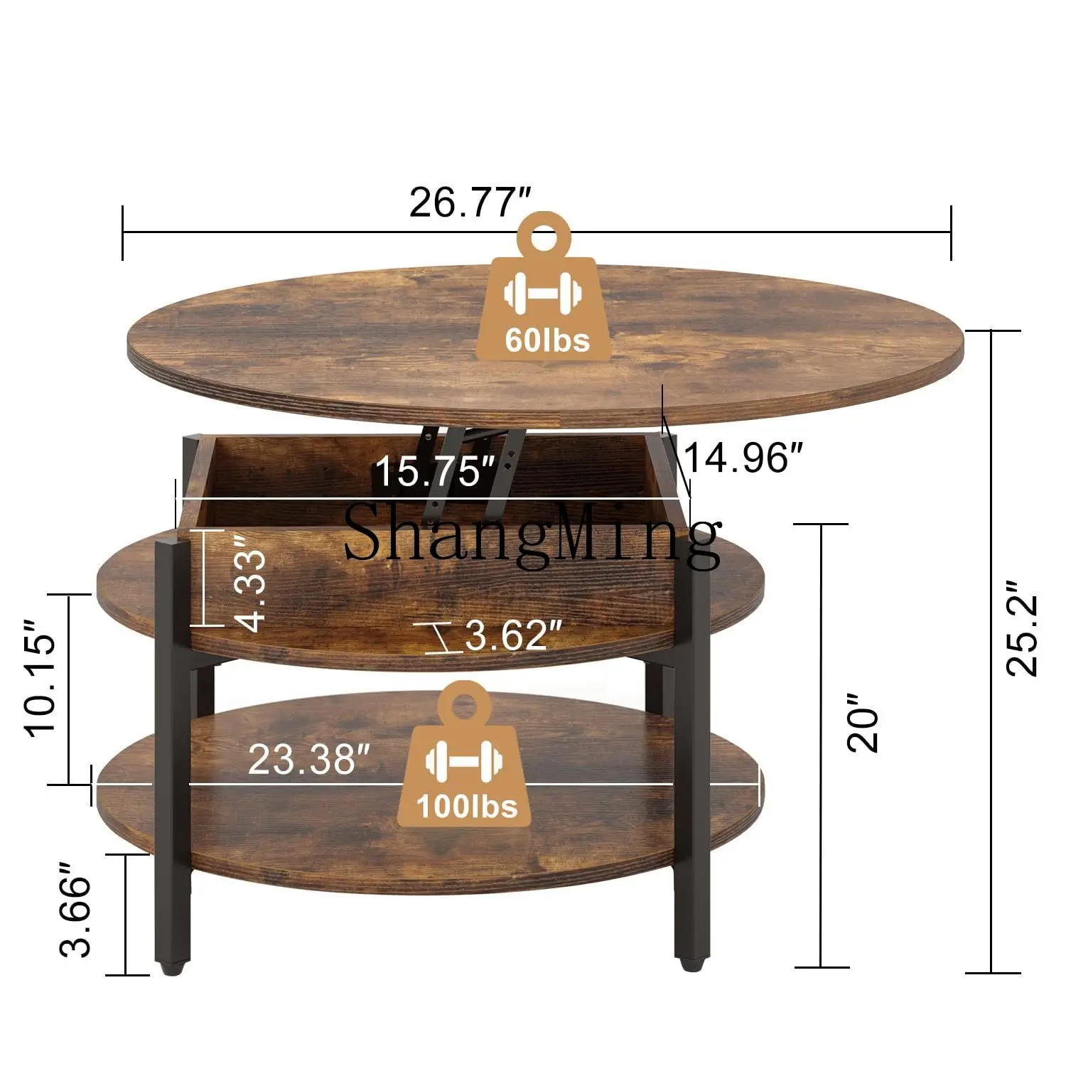 

CL Multi-layer Round Coffee Table, Adjustable Height, Large Capacity Storage Table, Simple Small Home Living Room Furniture