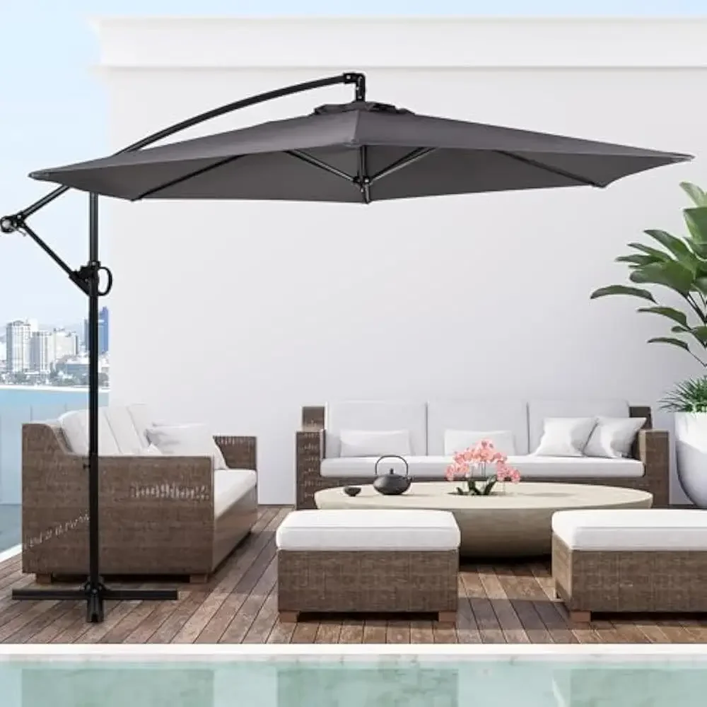 

Patio Offset Umbrella with Easy Tilt Adjustment, Crank and Cross Base, Outdoor Cantilever Hanging Umbrella, Sunshade Canopy