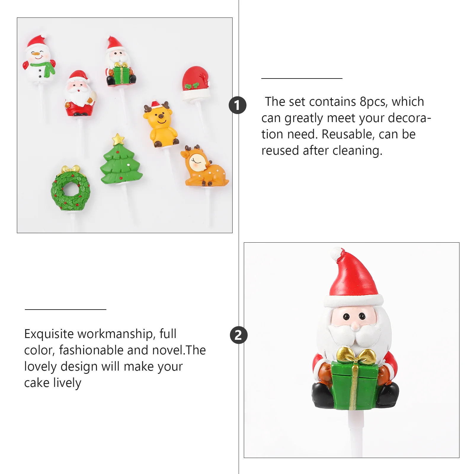 

8Pcs Christmas Cake Toppers Decorative Inserts for Holiday Cake Topper Resin Decoration Accessories