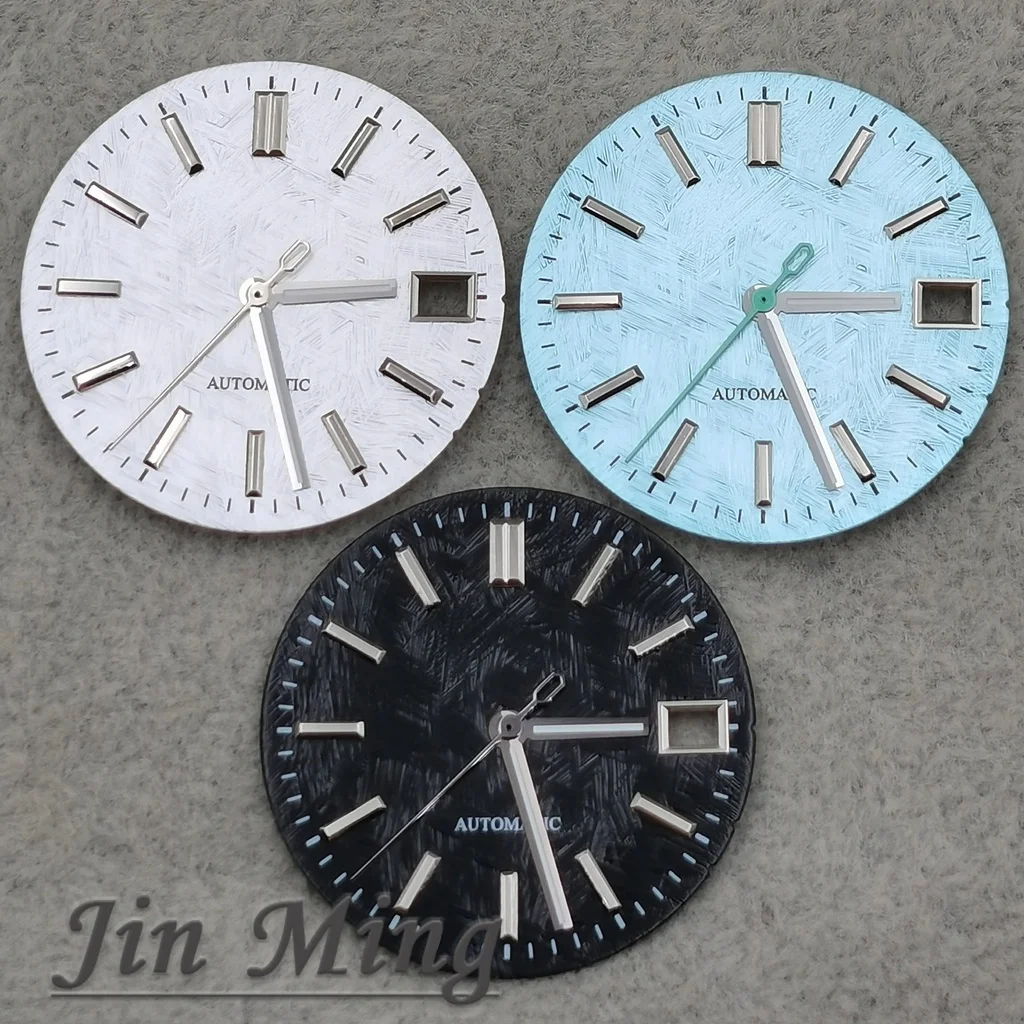 High Quality28.5mm Meteorite Texture Watch Dial With Hands 3 O'clock Date Window C3 Luminous Fit NH35 NH36 4R35 4R36 7S Movement