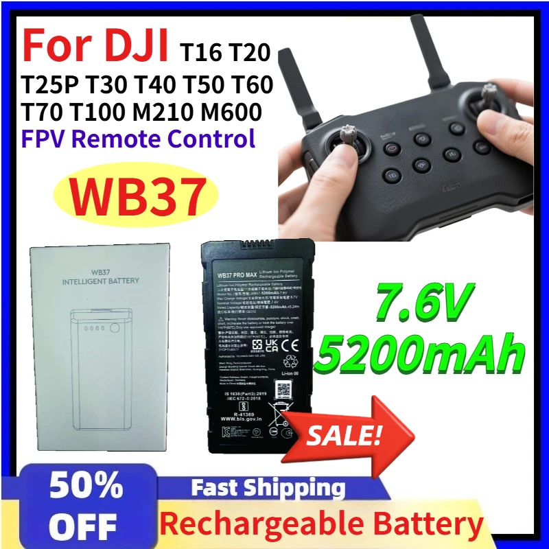 

7.6V 5200mAh Battery for DJI WB37 T16 T20 T25P T30 T40 T50 T60 T70 T100 Phantom 4 RTK MG1P M210 M600 FPV Remote Control Battery