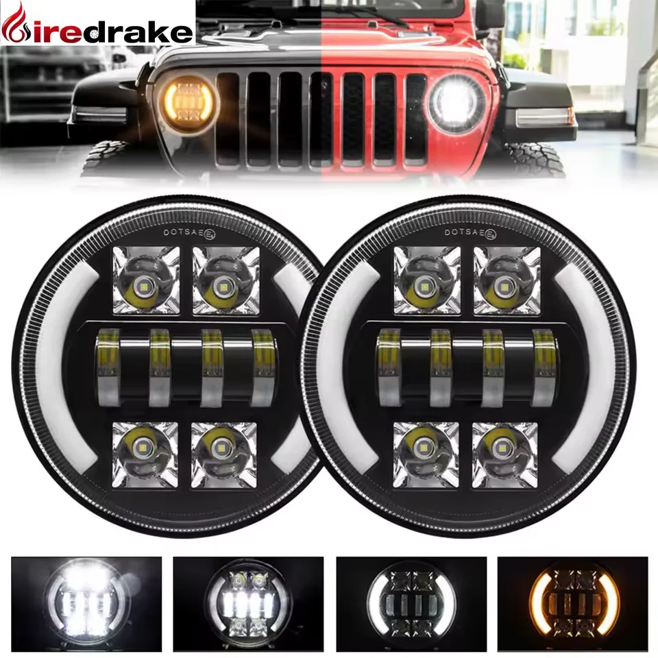 

High Power LED H4 Round Headlights 7 Inch Jeep Wrangler Headlight Headlamp for JK 4x4 Halley Hummer Headlight 6000K 12V 36V